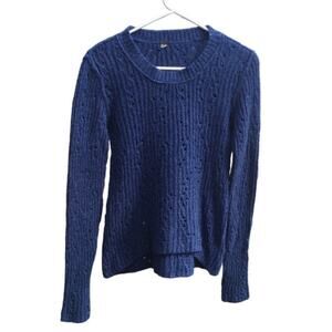 Free people cable knit sweater Size Small blue boho beachy coastal grunge wool